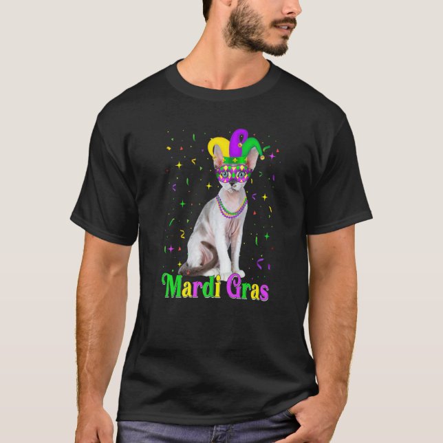Söta Devon Rex Katt Djur Mardi Gras Karnevaler T Shirt (Framsida)