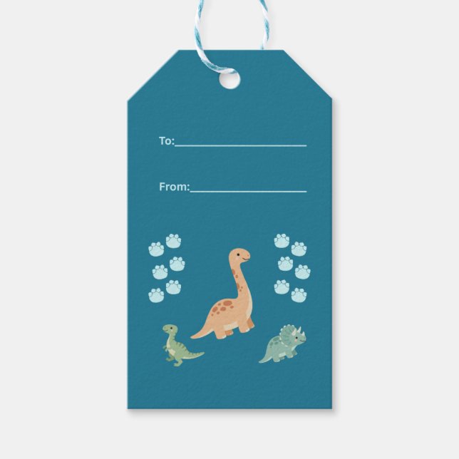 Söta dinosaurie akvamarina dino presentkort presentetikett (Framsidan)