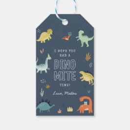 Söta dinosaurie födelsedagsfest taggar presentetikett