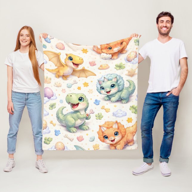 Söta dinosauriebarn, mjuk fleece i pastellfärger f (På plats)
