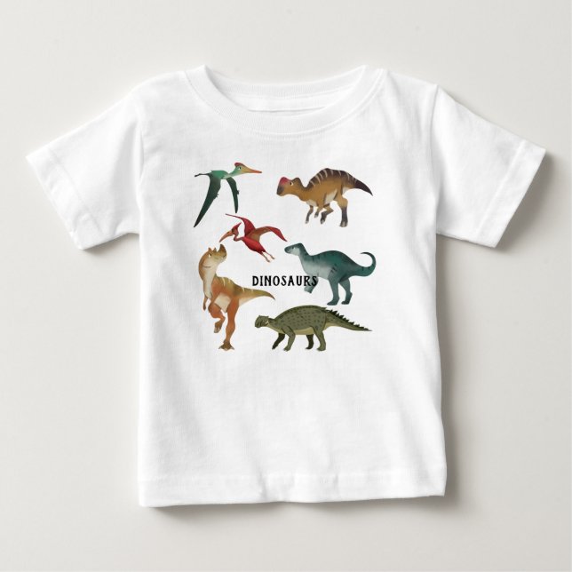 Söta dinosaurier akvarell Jurassic world vit T Shirt (Framsida)