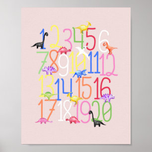 Söta dinosaurier för pojkar 1-20 Barns nummer Barn Poster