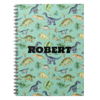 Söta dinosaurier grön akvarell barn mönster anteckningsbok