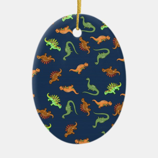 Söta dinosaurier-mönster julgransprydnad keramik (Framsidan)
