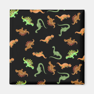 Söta dinosaurier på svart bakgrund magnet