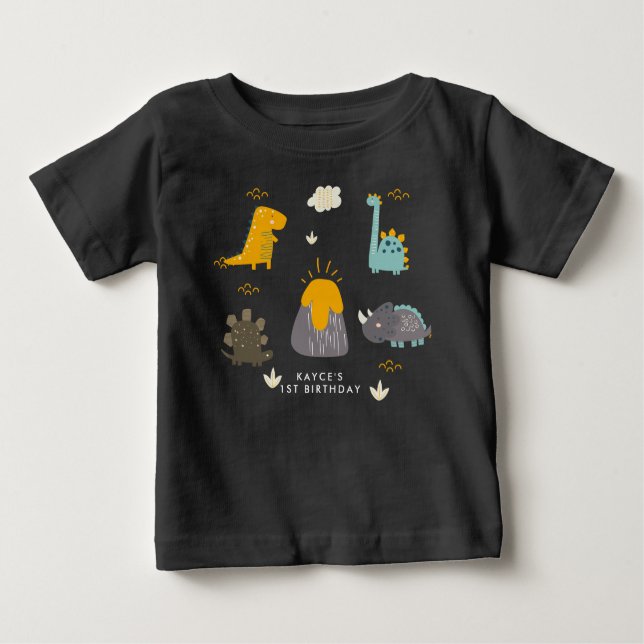 Söta dinosaurier Pojkes första födelsedagsfest Bab T Shirt (Framsida)