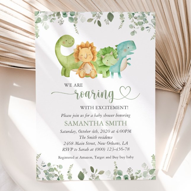 Söta dinosaurier, T-Rex, Jurassic, Baby Shower Inbjudningar (Skapare uppladdad)