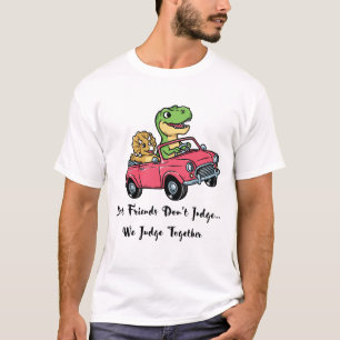 Söta dinosaurievänner kör rosa bilserie Cartoon T Shirt