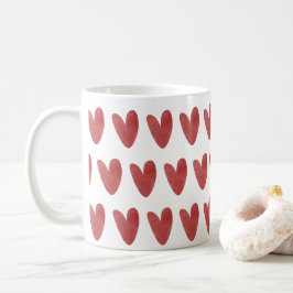 Söta djärva röda hjärtan överallt tryck kaffemugg