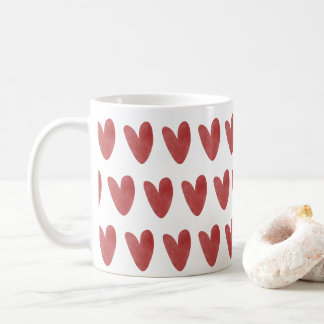 Söta djärva röda hjärtan överallt tryck kaffemugg