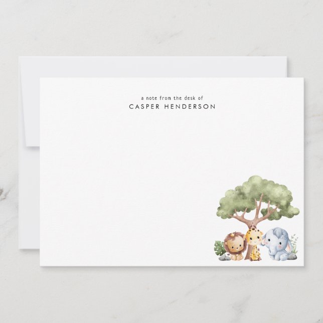 Söta djungelsafari-djur barns namn anteckningskort (Framsida)