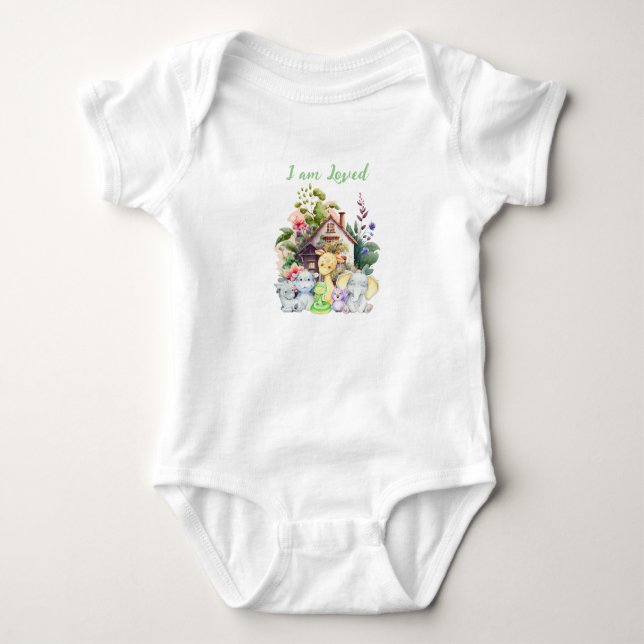 Söta djur baby bodysuit | Jag är älskad T Shirt (Framsida)
