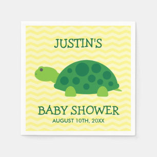 Söta djur baby shower servetter med grön sköldpadd