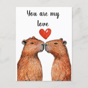 Söta djur, capybaras med hjärtan målade helg vykort