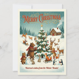Söta djur firar jul i snö julkort