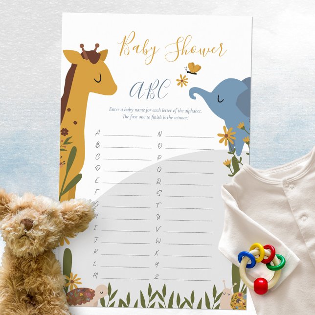 Söta djur för bebisar Blommig baby shower ABC-lek (Cute Wild Animals Floral Baby Shower ABC Game ©Susanne Sachers - Sunny Mind Design 🌞)