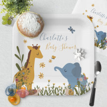 Söta djur för bebisar Blommig baby shower fyrkanti