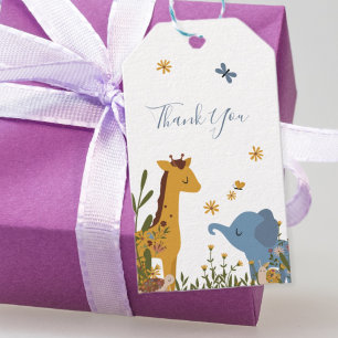 Söta djur för bebisar Blommig baby shower Presentetikett