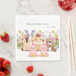 Söta djur för bebisar & vilda blommor Babyfirande  Pappersservett