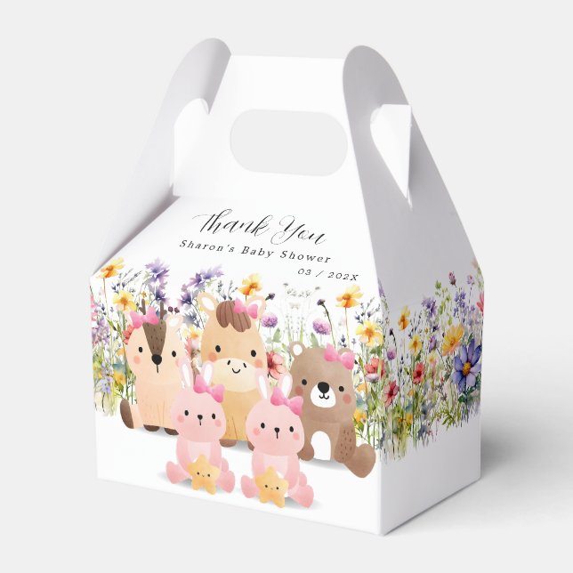 Söta djur för bebisar & vildblommor - Baby Shower  Presentaskar (Framsidan Sidan)