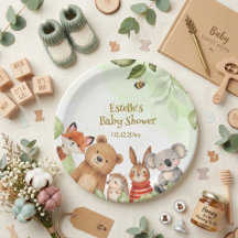 Söta djur Grönska Skogslandskap baby shower