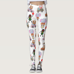 Söta djur i bilar med trafikljus Mönster Leggings