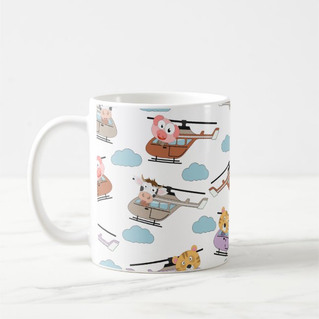Söta djur i helikopter-mönster kaffemugg (Vänster)