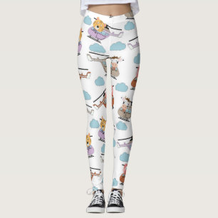 Söta djur i helikopter-mönster leggings