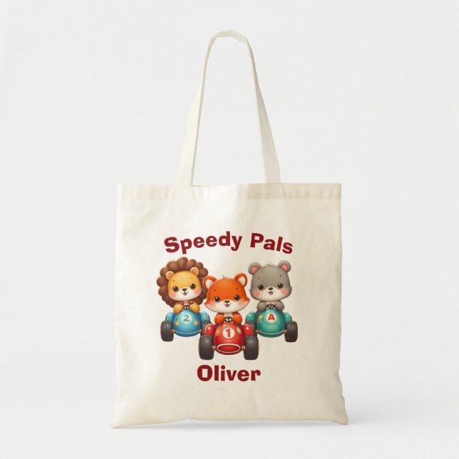 Söta djur i racerbilar - Speedy Pals Tygkasse (Framsidan)