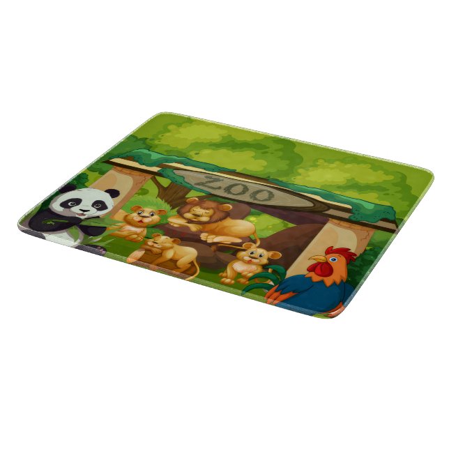 Söta djur i zoo köks skärbräda design (Hörn)