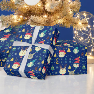 Söta djur julgranar Blå jul Presentpapper