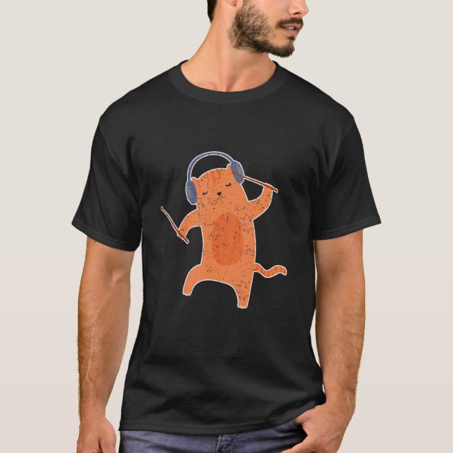 Söta djur katt trummis present trummor t shirt (Framsida)