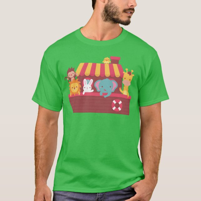 Söta djur Noaks ark båt present T Shirt (Framsida)