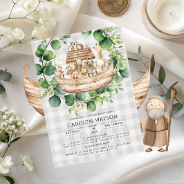 Söta djur Rutigt Noaks ark Baby Shower Inbjudningar