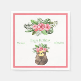 Söta djur Sent Blommigt Rosa Namn Girly Birthday Pappersservett