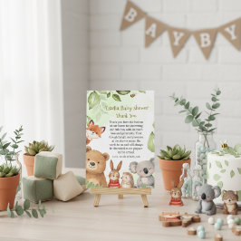 Söta djur skogsgrönska baby shower tack kort