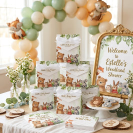 Söta djur Skogslandskap Akvarell Baby Shower Presentaskar