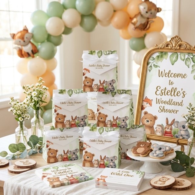Söta djur Skogslandskap Akvarell Baby Shower Presentaskar (Skapare uppladdad)