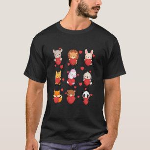 Söta Djurens Holding Hearts valentins dag för T Shirt