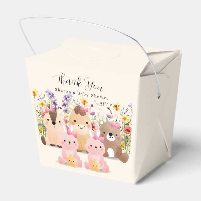 Söta djurungar & vildblommor - Baby Shower  Presentaskar (Baksidan Sidan)