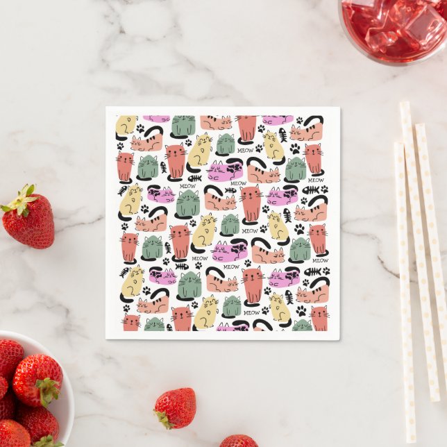 Söta Doodle Katter Och Tassavtryck Pappersservett (Insitu)