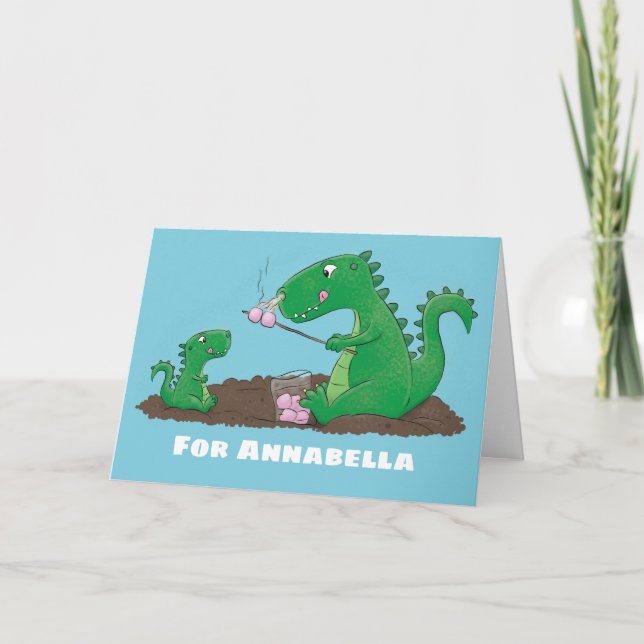 Söta drakar som steker marshmallows tecknad film kort (Framsida)