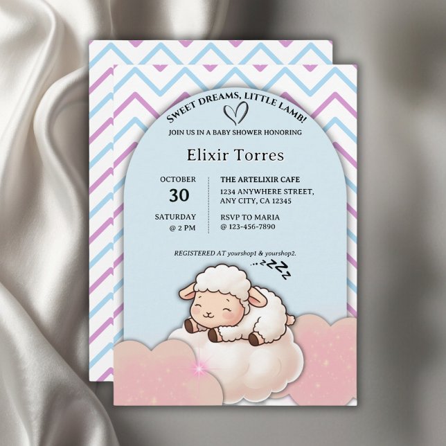 Söta Dreams Little Lamb Cute Kawaii Baby Shower Inbjudningar (Skapare uppladdad)