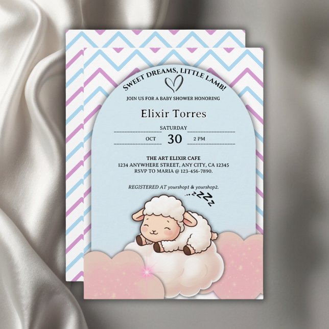 Söta Dreams Little Lamb Cute Kawaii Baby Shower Inbjudningar (Skapare uppladdad)