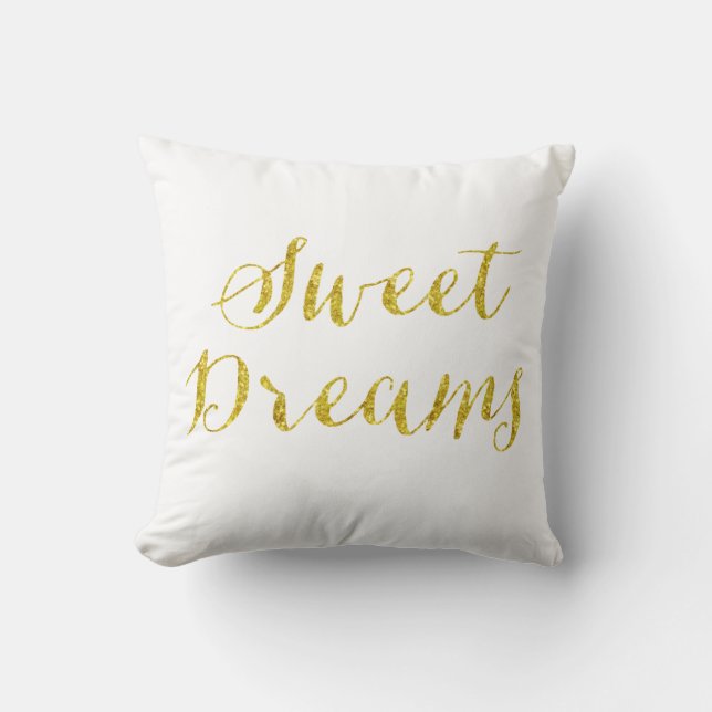 Söta Dreams Quote Guld Faux Glitter Metallic Kudde (Framsida)