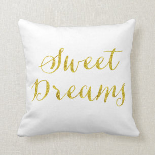 Söta Dreams Quote Guld Faux Glitter Metallic Kudde