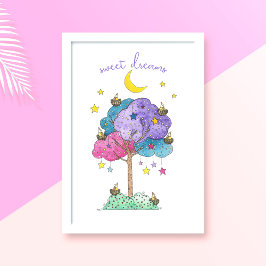 Söta Dreams Watercolor Sleeping Birds Poster