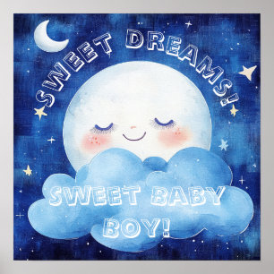Söta Drömmar Baby Pojke Blå Natthimmel Poster