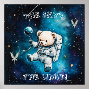 Söta Drömmar Blå Astronaut Teddy Barnkammare Affis Poster
