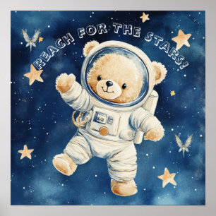 Söta Drömmar Blå Astronaut Teddy Barnkammare Affis Poster